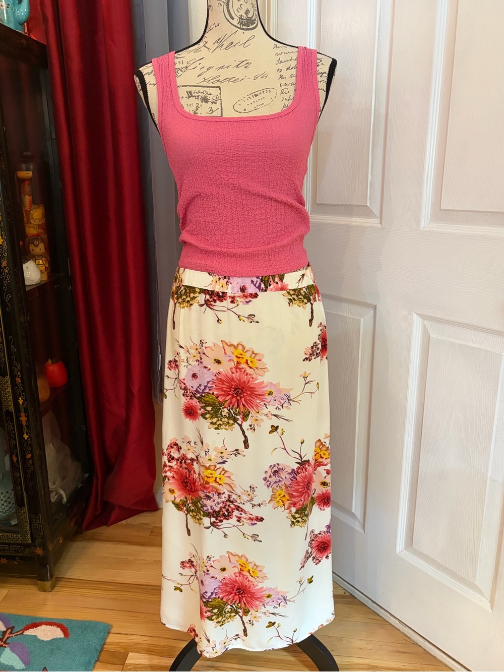 Philosophy Republic Clothing White w/Pink & Multi Color Florals Maxi Skirt